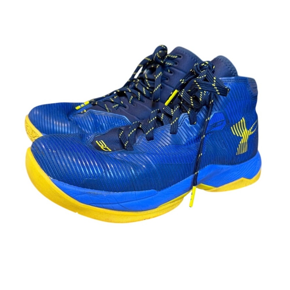 Under Armour Kids Curry 6.5Y Basketball Shoes Blue Yellow Sneakers SC30 High Top - Picture 2 of 11